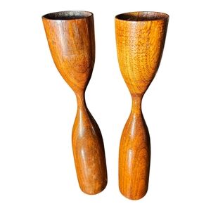 Mid Century Modern Hand Turned Candle Stick Set of 2.
